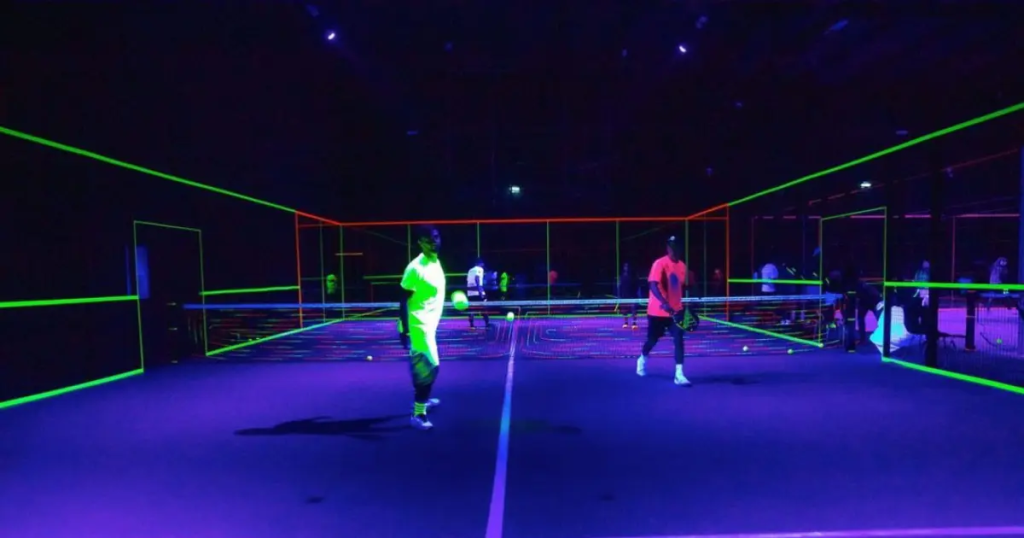 neon-lit paddle court Riyadh